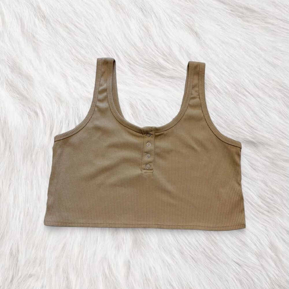 Aerie Offline Y2K Ribbed Henley Recharge Least support Tank bralet Top Size S